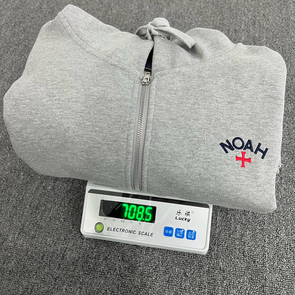 NOAH MARS niche trend brand embroidered small logo cross hooded sweatshirt cardigan trendy gray zipper jacket