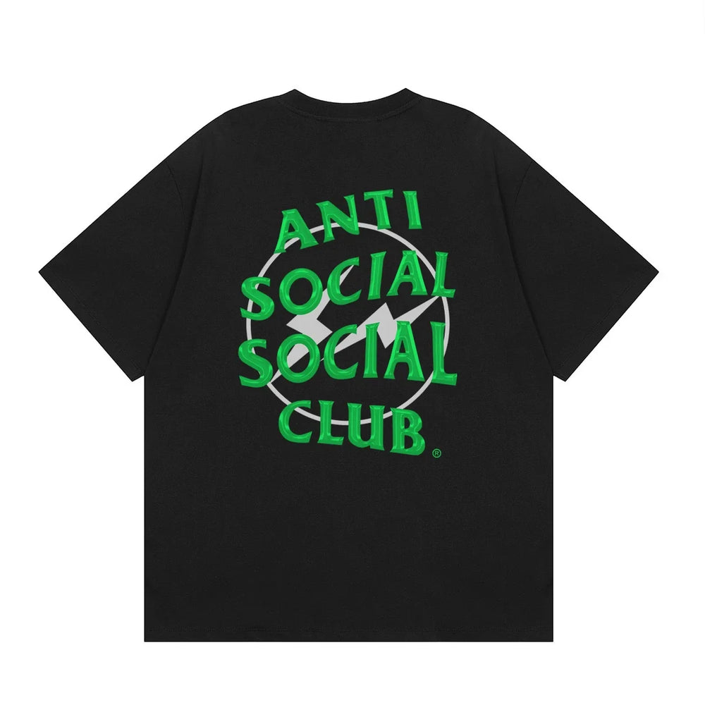 Anti Social Social Club Green Lightning Circle Logo T-Shirt - Black