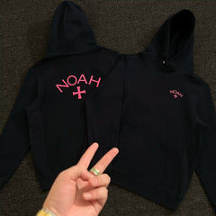 NOAH MARS niche trendy brand first generation cross autumn and winter American navy blue and velvet splicing hooded sweatshirt for men