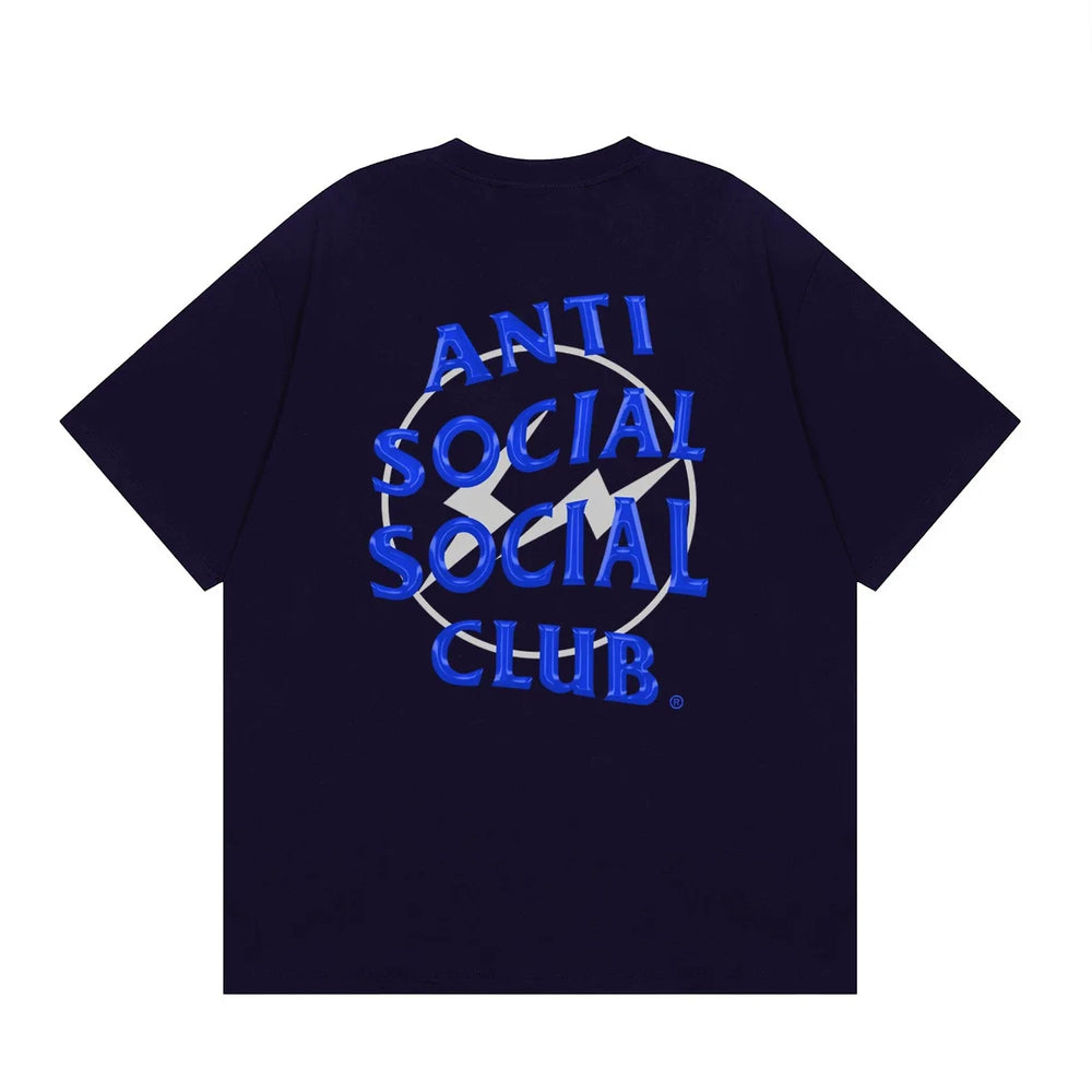 Anti Social Social Club Blue Lightning Circle Logo T-Shirt - Navy Blue