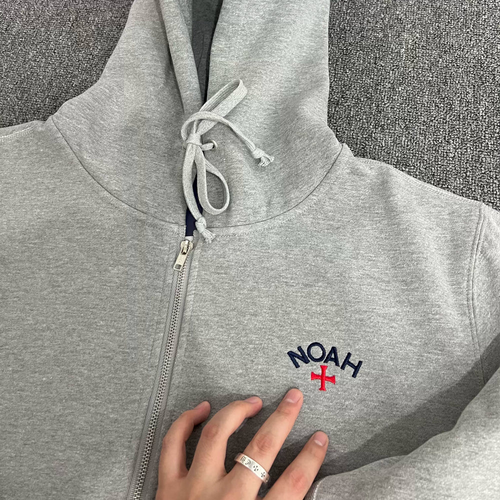 NOAH MARS niche trend brand embroidered small logo cross hooded sweatshirt cardigan trendy gray zipper jacket