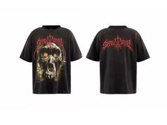 Saint Michael Skull & Gothic Metal Graphic Vintage T-Shirt - Black