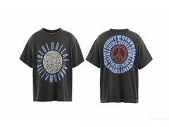 Saint Michael Peace Sign & Circular Text Vintage T-Shirt - Black