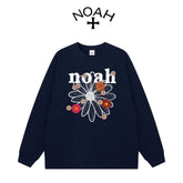 NOAH秋季联名款雏菊字母圆领藏青色长袖T恤男女潮牌纯棉宽松上衣