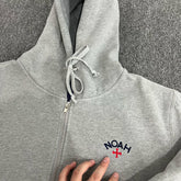 NOAH MARS niche trend brand gray embroidery small logo cross hooded autumn and winter trend cardigan zipper jacket