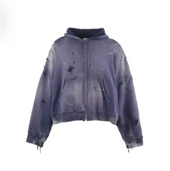 Saint Michael Distressed Full-Zip Hoodie - Vintage Purple/Blue