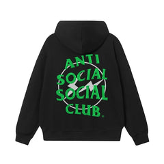 Anti Social Social Club Green Lightning Circle Logo Hoodie - Black