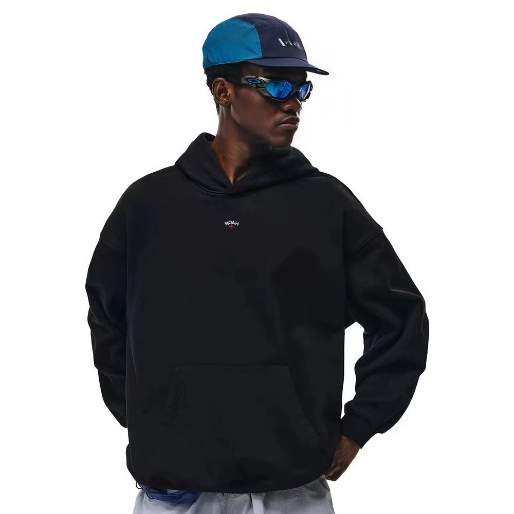 NOAH MARS niche trendy brand chest badge embroidered cross American casual thread splicing hooded sweatshirt