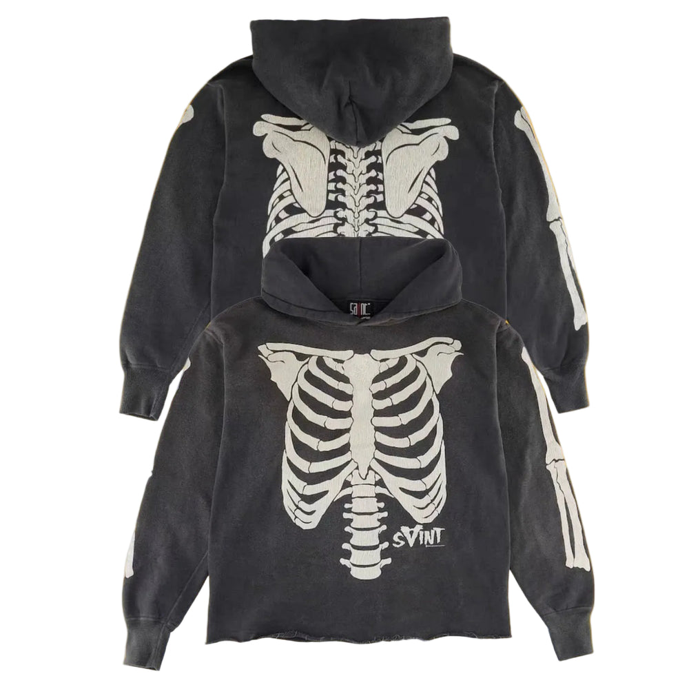 Saint Michael Skeleton Ribcage Anatomy Hoodie - Black
