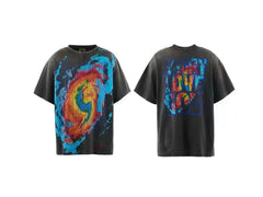 Saint Michael Swirl Paint Graphic Vintage T-Shirt - Black
