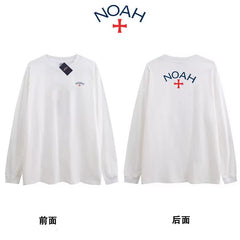 NOAH BWCJ European and American trendy brand loose cross print long sleeved T-shirt for men and women, heavy-duty pure cotton couple base shirt