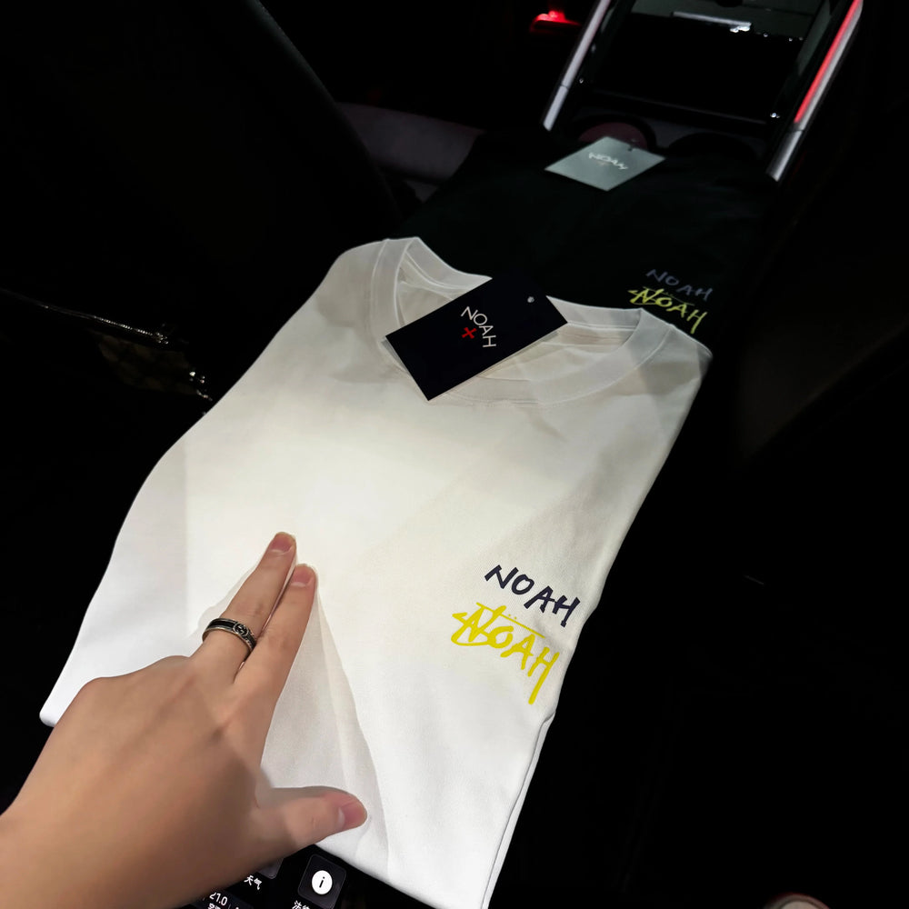 NOAH MARS niche trendy brand left double row small logo calligraphy American casual men's trendy pure cotton short sleeved T-shirt