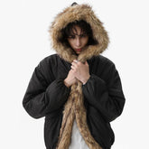 NOAH MARS American casual new rich old money wind seat mountain carving winter short hooded cotton jacket, fur collar cotton jacket for men