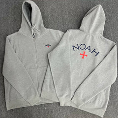 NOAH MARS niche trend brand embroidered small logo cross hooded sweatshirt cardigan trendy gray zipper jacket