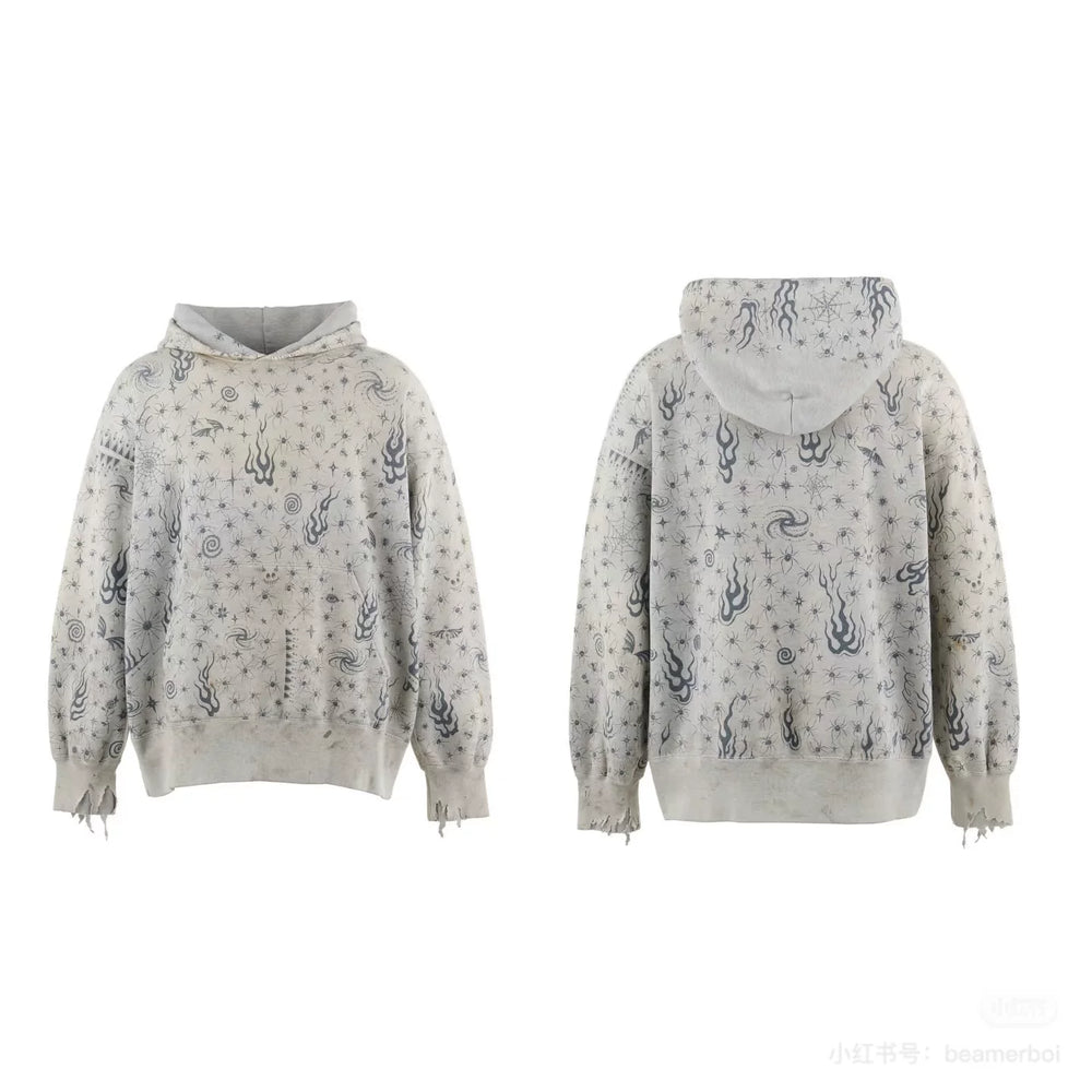 Saint Michael Tattoo All-Over Print Hoodie - Heather Grey