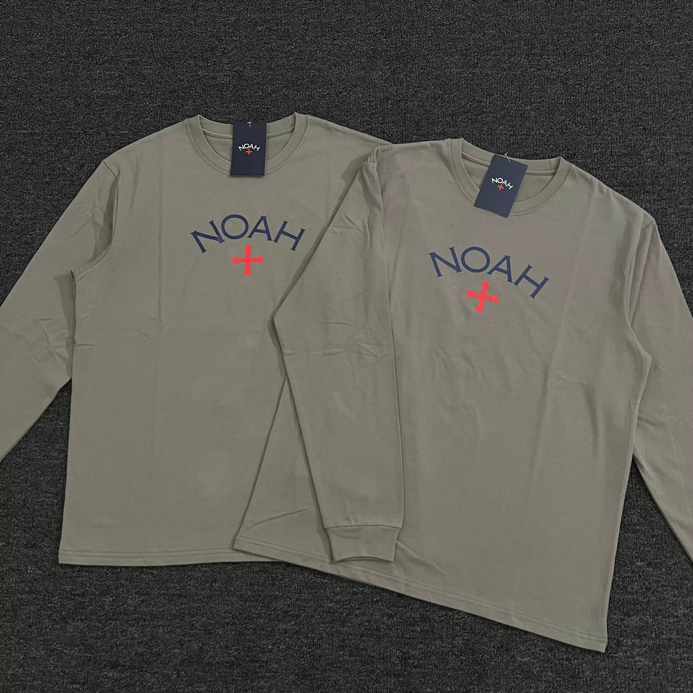 NOAH niche American trendy brand matcha gray cross casual loose men's heavyweight cotton long sleeved T-shirt couple