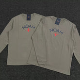 NOAH niche American trendy brand matcha gray cross casual loose men's heavyweight cotton long sleeved T-shirt couple