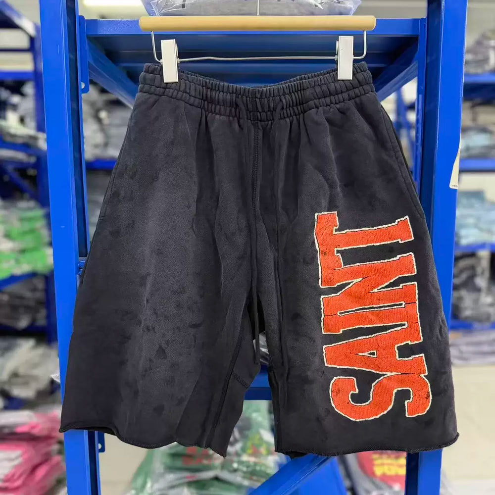 Saint Michael Bold Orange "SAINT" Shorts - Black