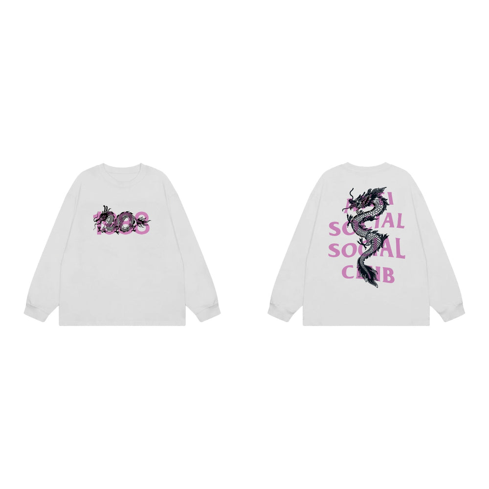Anti Social Social Club Dragon Pink Logo Long Sleeve T-Shirt - White