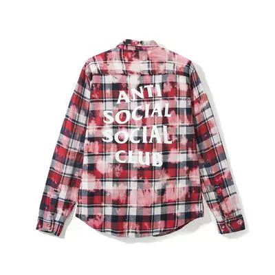 Anti Social Social Club Bleached Plaid Flannel Shirt - Red/Black/Pink