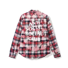 Anti Social Social Club Bleached Plaid Flannel Shirt - Red/Black/Pink