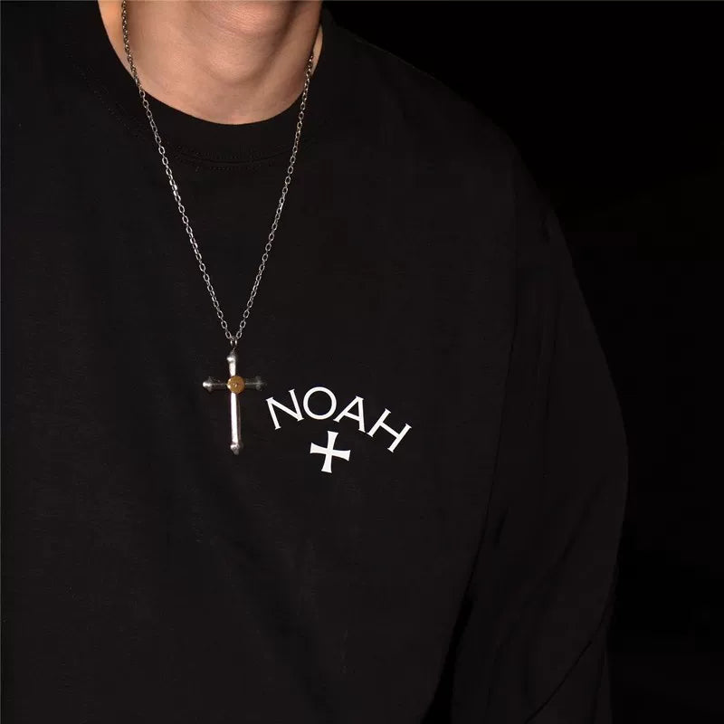NOAH BWCJ新款潮牌美式休闲十字重磅纯棉长袖T恤男女情侣装打底衫