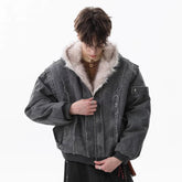 NOAH MARS American casual old money style winter warm cotton jacket with mountain carving and velvet short hooded cotton jacket for men