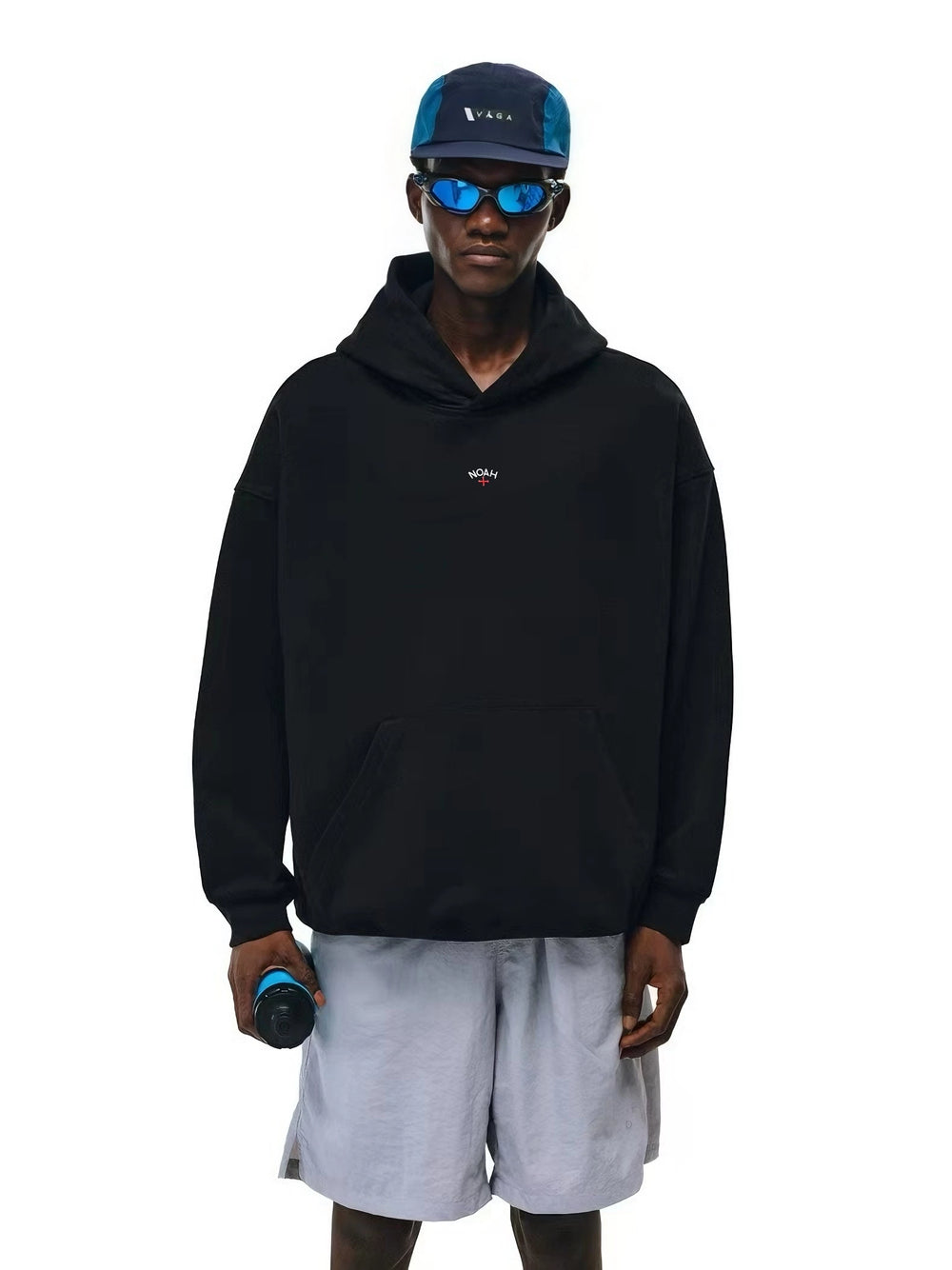 NOAH MARS niche trendy brand chest badge embroidered cross American casual thread splicing hooded sweatshirt