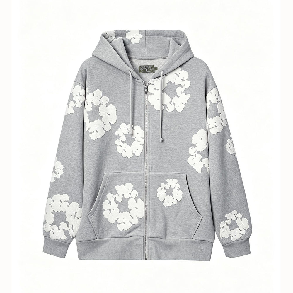 Denim Tears Cotton Wreath Full Zip-Up Hoodie - Grey
