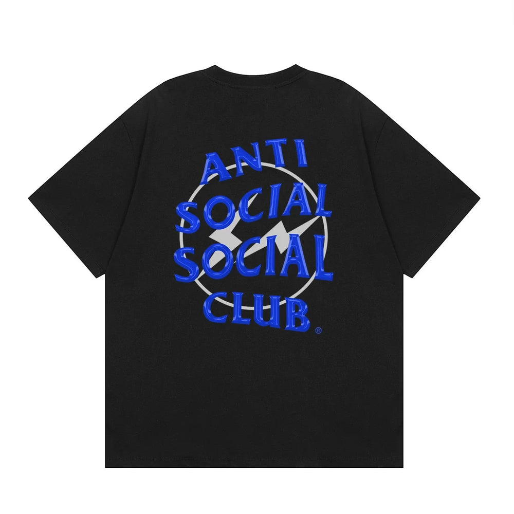 Anti Social Social Club Blue Lightning Circle Logo T-Shirt - Black