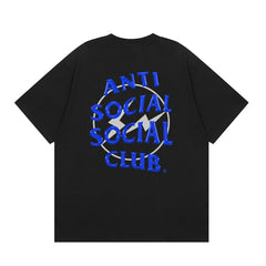 Anti Social Social Club Blue Lightning Circle Logo T-Shirt - Black