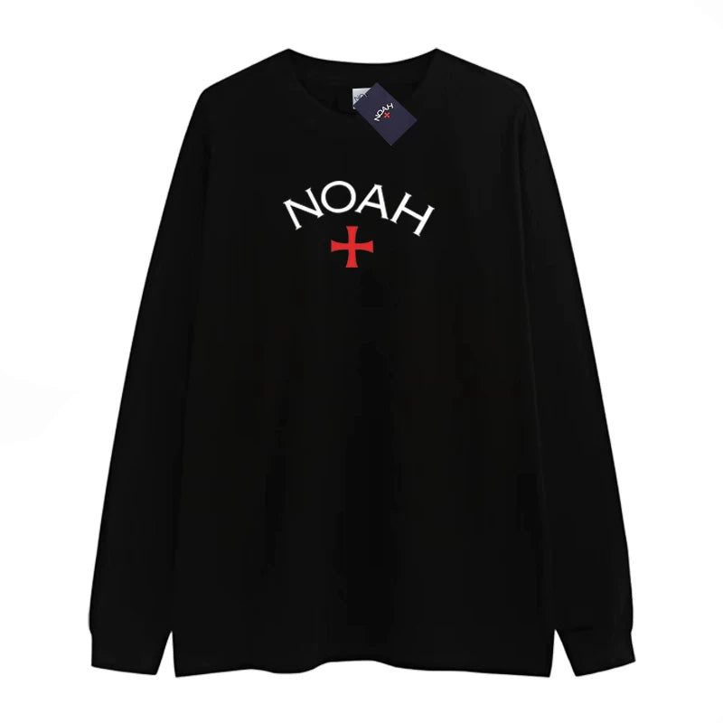 NOAH NYC CORE first generation cross logo round neck pullover long sleeved T-shirt for couples, simple base shirt for men and women