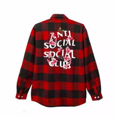 Anti Social Social Club Cherry Blossom Plaid Flannel Shirt - Red/Black