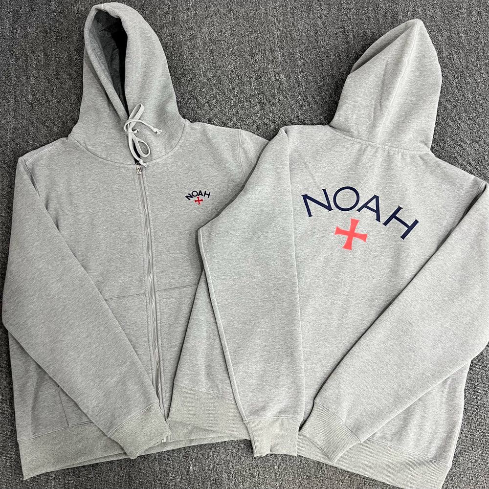 NOAH MARS niche trend brand gray embroidery small logo cross hooded autumn and winter trend cardigan zipper jacket