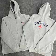 NOAH MARS niche trend brand gray embroidery small logo cross hooded autumn and winter trend cardigan zipper jacket