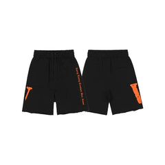 Vlone Side-Print Graphic Sweatshorts - Black/Orange