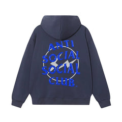 Anti Social Social Club Blue Lightning Circle Logo Hoodie - Navy Blue