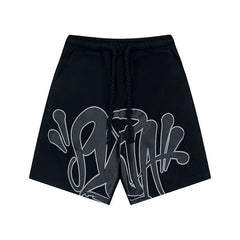 Syna World Graphic Fleece Shorts (Black / Grey Outline)