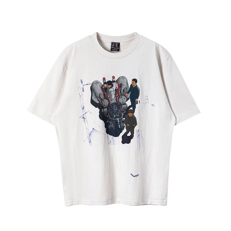Saint Michael Sci-Fi Mech & Character Art Vintage T-Shirt - Off-White