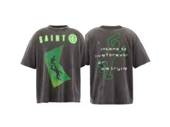 Saint Michael Neon Figure Graphic Vintage T-Shirt - Black/Green