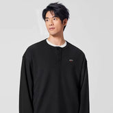 NOAH MARS American casual embroidery small logo cross, new and old money style versatile Henry collar long sleeved T-shirt for men