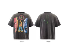 Saint Michael "13" & Multi-Face Graphic Vintage T-Shirt - Black