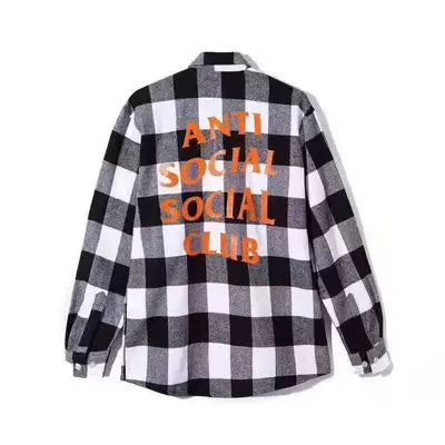 Anti Social Social Club Plaid Flannel Shirt - Black/White/Orange