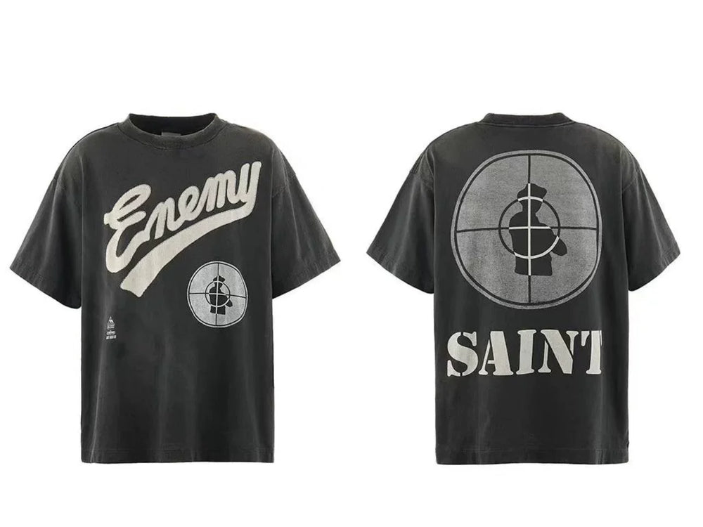 Saint Michael "Enemy" & Target Graphic Vintage T-Shirt - Black