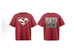 Saint Michael Shield & Damage Destruction Vintage T-Shirt - Burgundy
