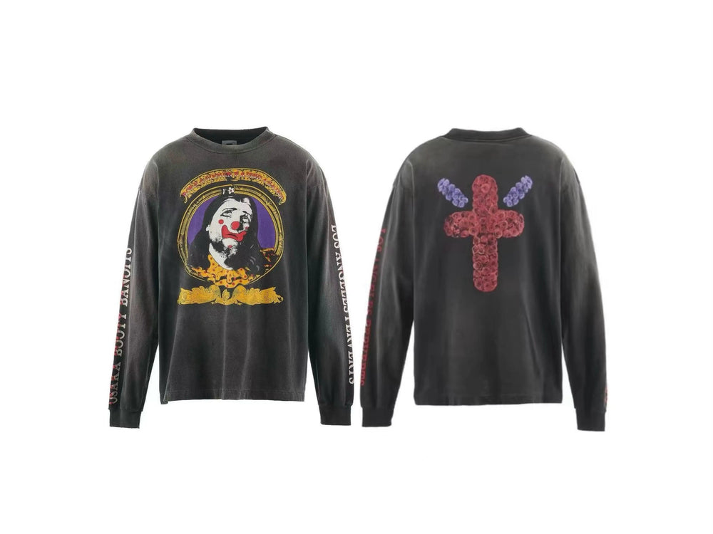 Saint Michael Clown Portrait & Red Cross Long Sleeve - Black