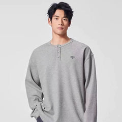 NOAH MARS niche trendy brand Black Soul embroidered cross old money style American casual Henry collar long sleeved T-shirt for men