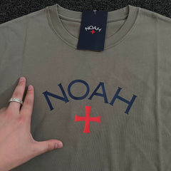 NOAH niche American trendy brand matcha gray cross casual loose men's heavyweight cotton long sleeved T-shirt couple