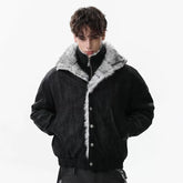 NOAH MARS American casual winter warm double-layer lapel fur collar with velvet seat mountain carving old money style cotton jacket for men