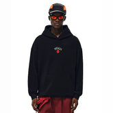 NOAH MARS niche trendy brand small rose embroidery American casual heavyweight thread splicing trendy hooded sweatshirt